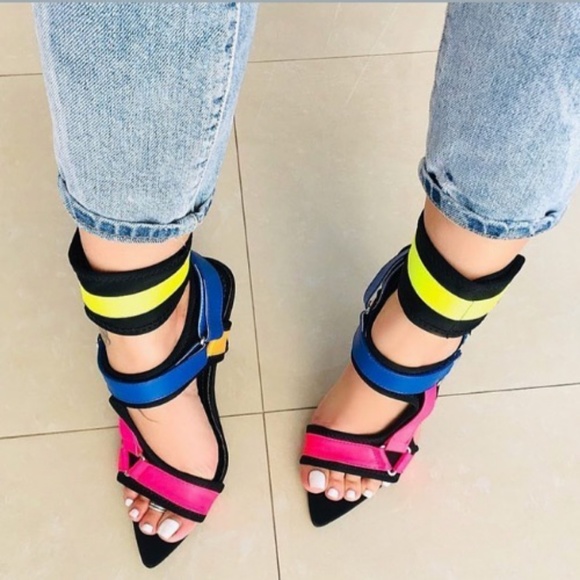 Last Size 6 🔥🖤Neon Harness Strap Pointed Heel - Picture 6 of 8